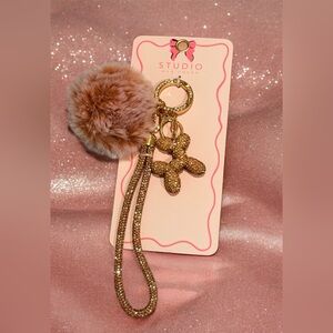 Crystal Balloon Dog Handbag Charm with faux fur pom - Gift Ready NWT
